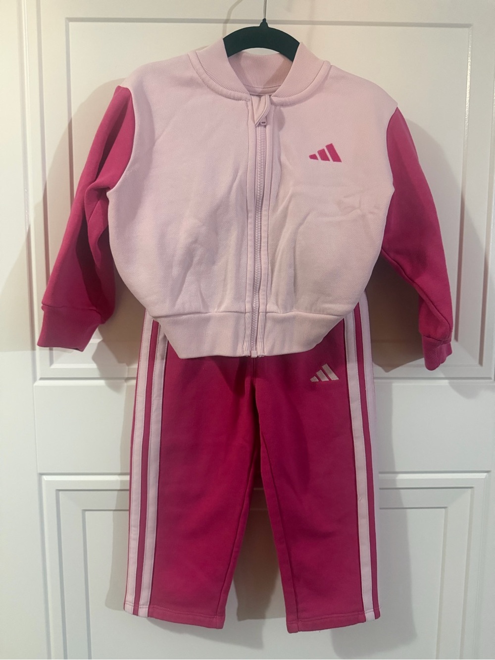 adidas Girls Pink Two-Tone Zip Jacket & Joggers Set